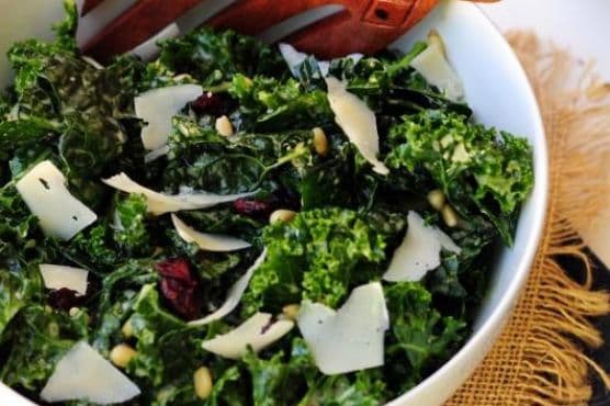 Massaged Kale Salad with Pine Nuts & Dried Cranberries