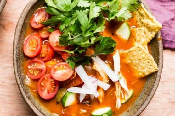 Healthy Chicken Tortilla Soup with Chicken and Sweet Potato