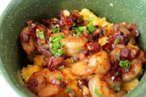 Cheddar Polenta with Sun-dried Tomatoes & Shrimp