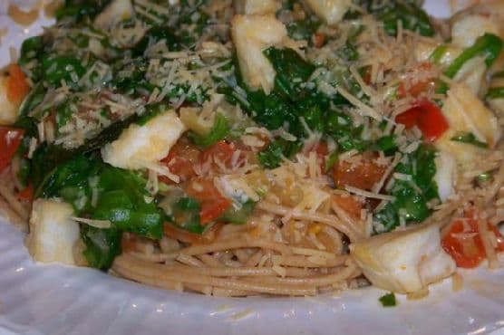 Colorful Tomato and Spinach Seafood Pasta