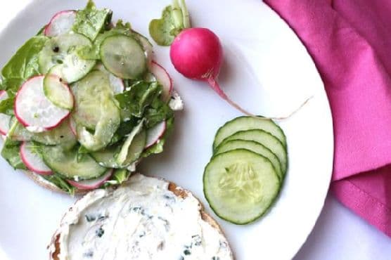 Cuke & Radish Sandwich with Lemon-Herb Goat Cheese Spread
