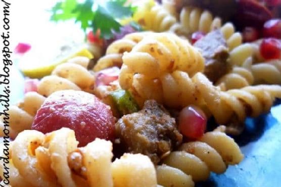 Fusilli With Eggplant & Sausage Chunks - Mediterranean Style Pasta