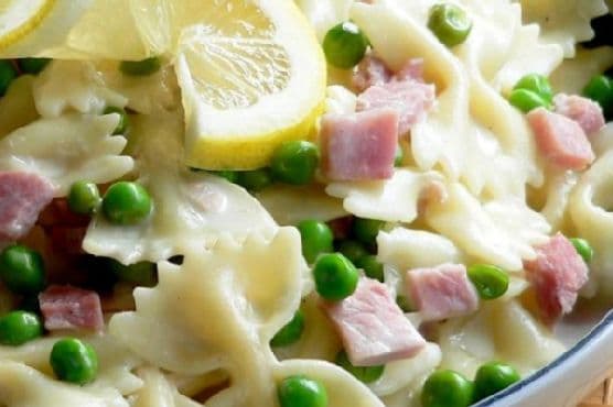 Ham and Peas Farfalle In Creamy Lemon Parmesan Sauce