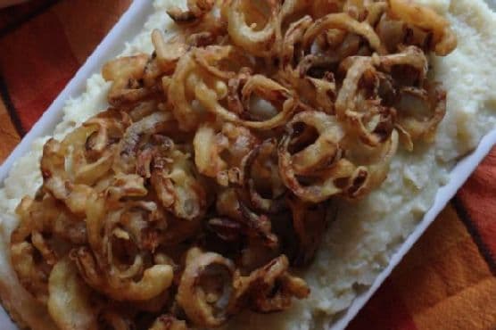 Mock Mashed Potato with crispy onions and shallots