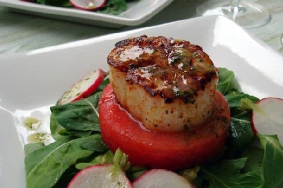 Seared Scallop and Watermelon Salad With Sparkling Mint Vinaigrette