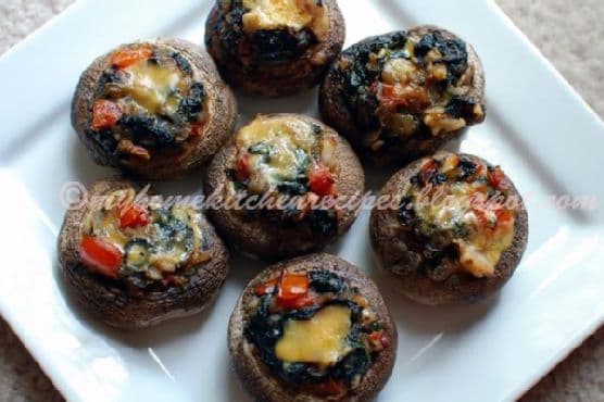 Spinach N Walnut Stuffed Mushrooms