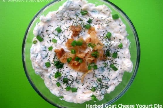 Herbed Goat Cheese Yogurt Dip w. Caramelized Onions