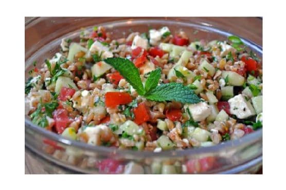Farro Salad With Tomatoes, Cucumber, Mint and Feta