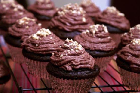 Peanut Butter Filled Chocolate Cupcakes with Chocolate Ganache Frosting